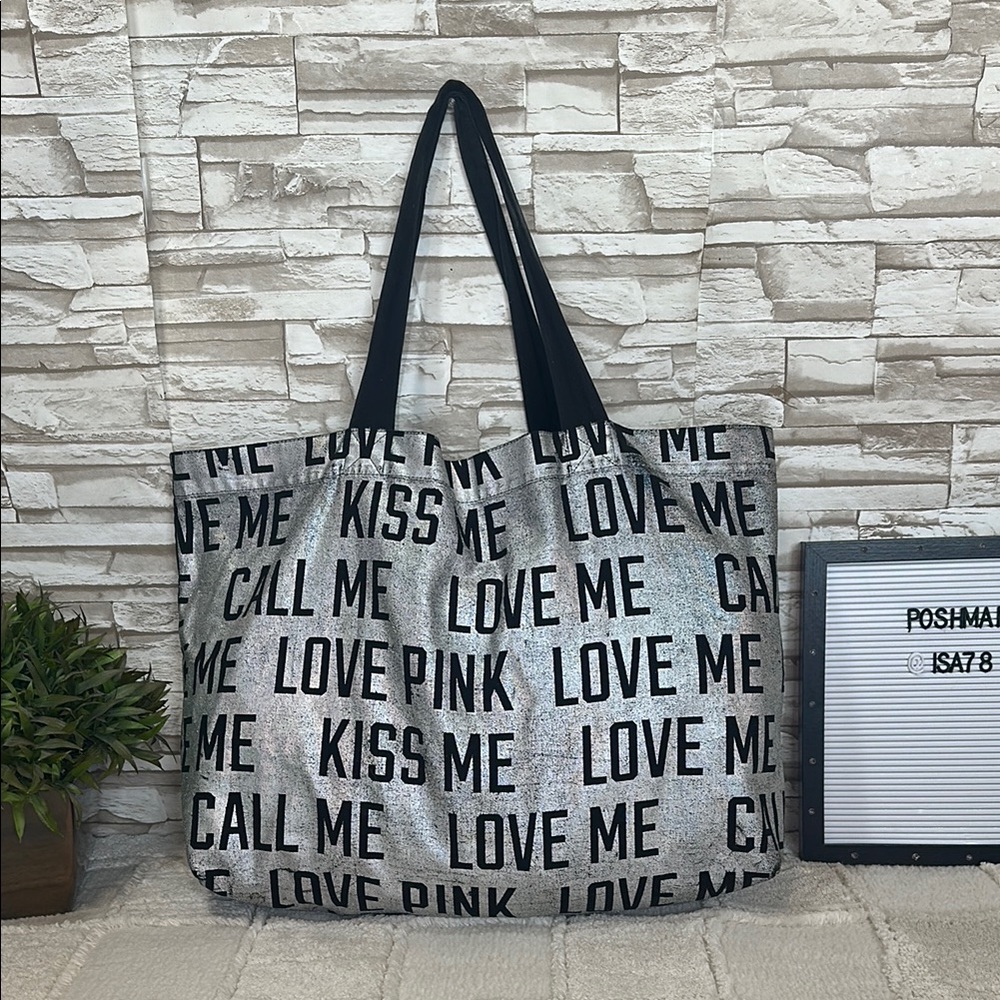PINK Victoria's Secret Black and Gray Large Tote Bag